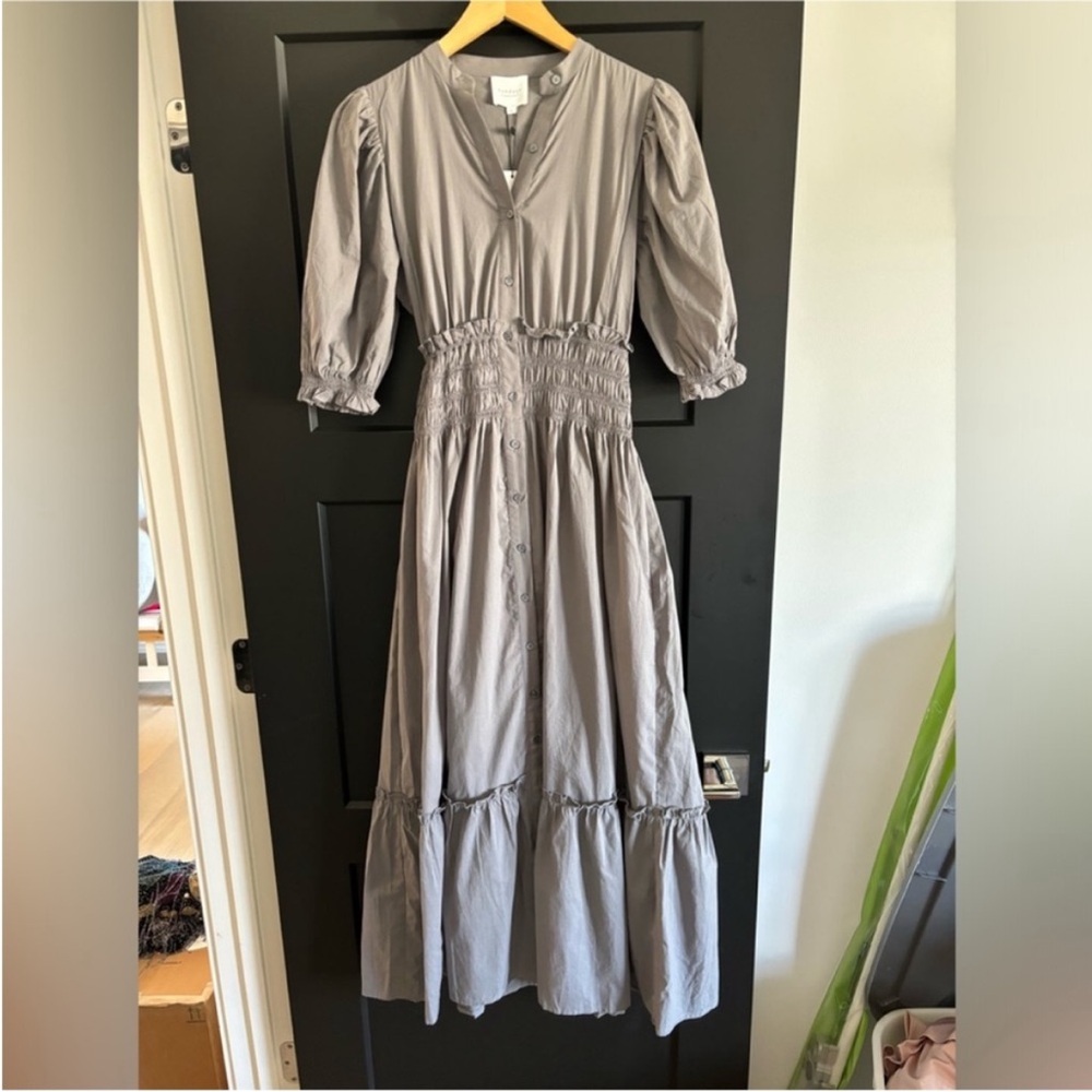 Anthropologie We Are Sundays Hanson Dress Shadow Grey ruffle smocked maxi dress - Picture 2 of 10
